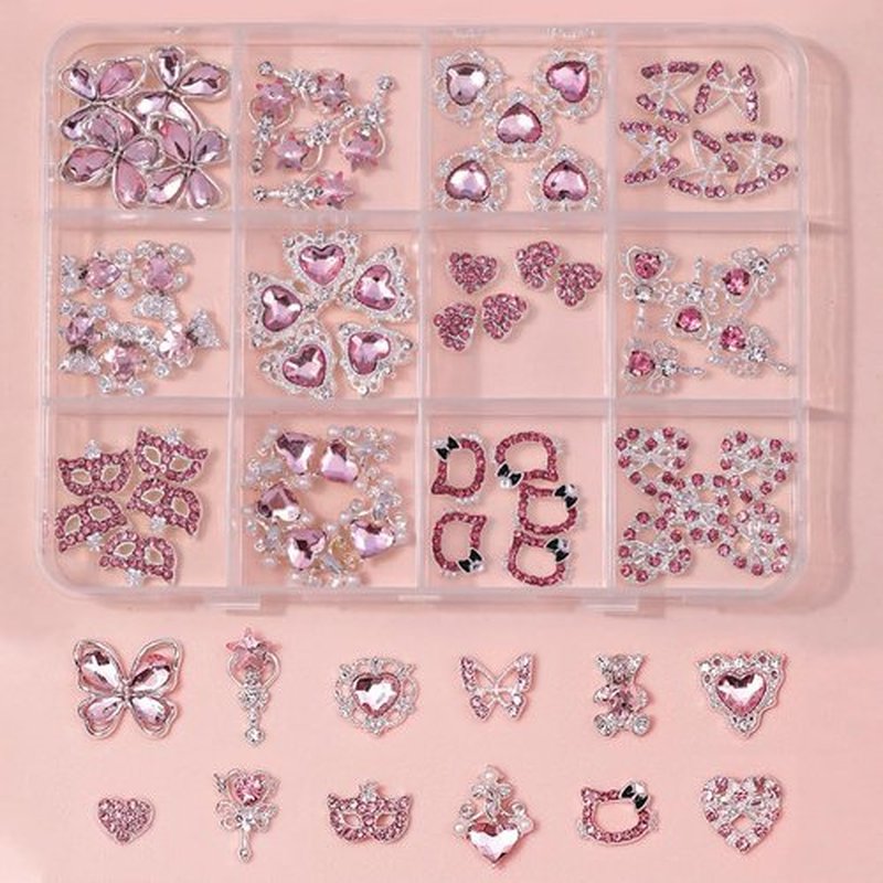 COOSLIM 60 Pcs Heart Nail Charms, Rhinestone Pink Butterflies Nail Art Gems, Star Heart Butterfly Charms Decorations Sailor Moon Acrylic Nail Accessories for Women DIY Crafts 1
