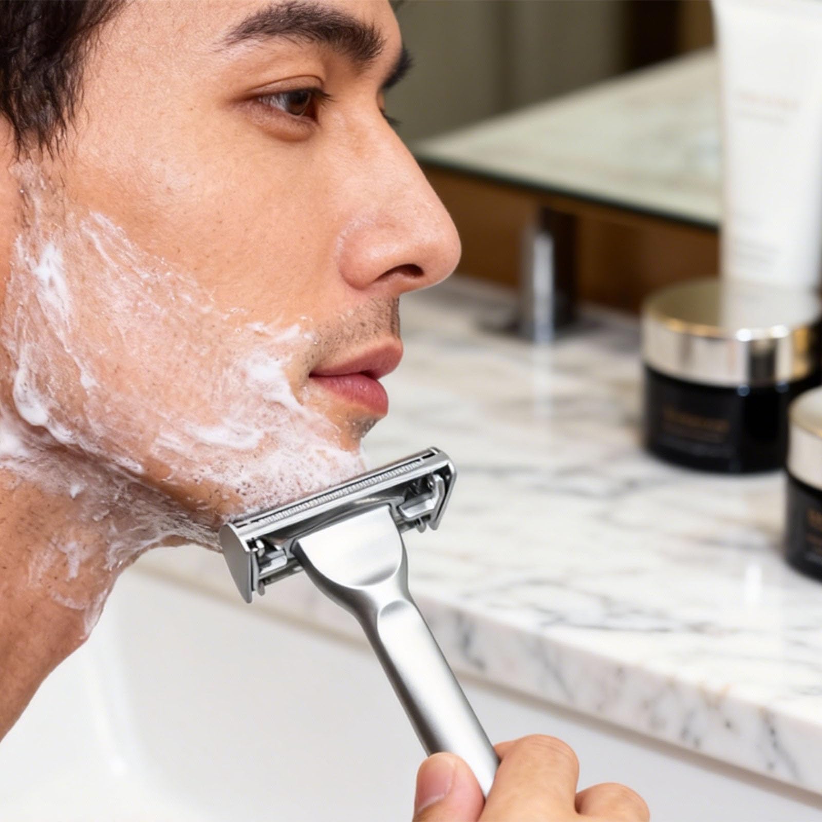 Magyfosia Classic Long Handle Heavy Weight Butterfly Open Double Edge Safety Razor for Men & Women with 10 Stainless Steel Blades,Smooth and Clean Shave Machine,Unique Gifts for Him