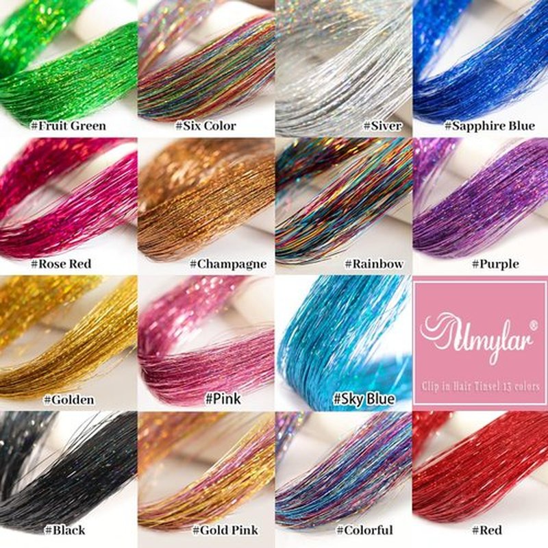 Sky Blue Fairy Hair Tinsel Kit Pack of 12 Pcs Clip in Hair Tinsel Kit 20 Inch Glitter Blue Tinsel Hair Extensions Festival Gift Tinsel Fairy Hair Extension Party Dazzle Hair (12Pcs,Sky Blue#)