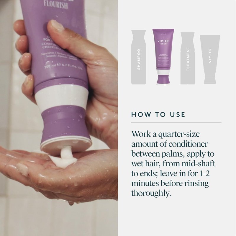 VIRTUE Flourish Conditioner - Sulfate-Free Hair Growth Formula for Fine, Thinning Hair | Color Safe, Detangles & Thickens