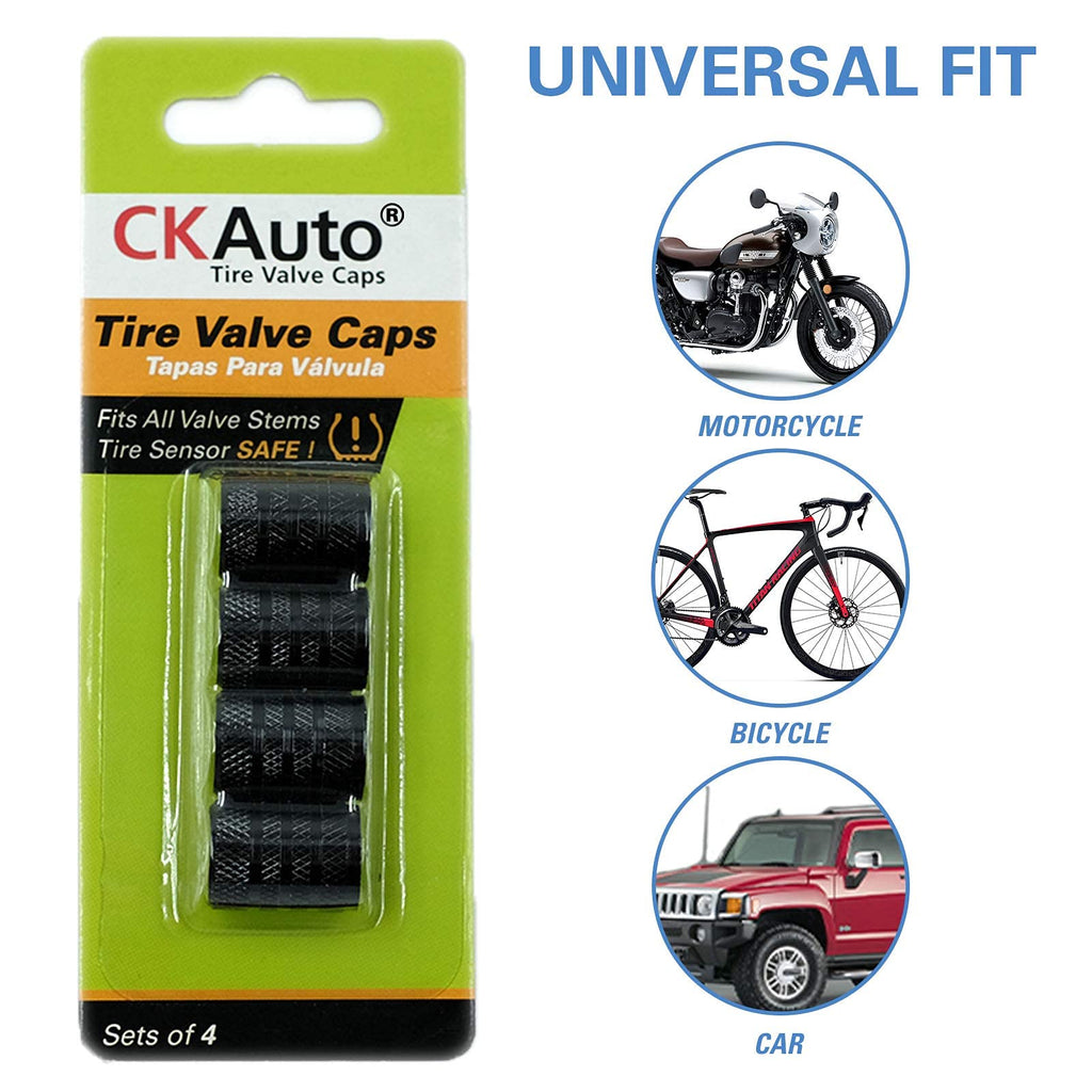 CKAuto Tire Valve Stem Caps, Aluminum Black, 4 pcs/Pack