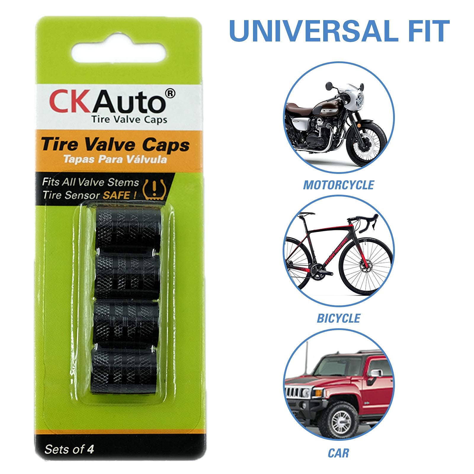 CKAuto Tire Valve Stem Caps, Aluminum Black, 4 pcs/Pack