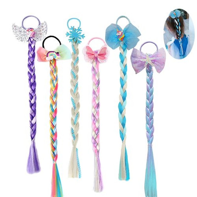 6 Pcs Girls Braid Ponytail Extensions Hairpieces, Colored Braid Hair Extensions Hair Pieces for Kids Little Girls