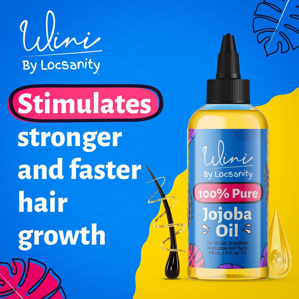 Locsanity Wini Pure 100% Jojoba Oil Organic Cold Pressed Unrefined Non-GMO - 4 fl oz: Moisturizing Face & Hair Oil for Growth, Skin Care, Strengthening & Nourishing