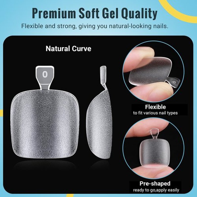 Clear Press on Toenails Short with Nail Glue Kit, SINOKAME Full Cover No File Matte Gel Toe Nail Tips for Regular &Small Toenail Beds Short Lengths, 300 Pcs 15 Inclusive Sizes for up to 10 Pedicures