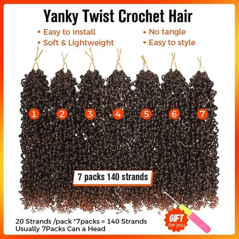 10 Inch Yanky Twist Crochet Hair for Black Women 7 Packs Pre-looped Mini Passion Twist Hair Short Boho with Curly Ends Synthetic Kinky Brown Spring Twist Crochet Hair（10 Inch,OT30#)
