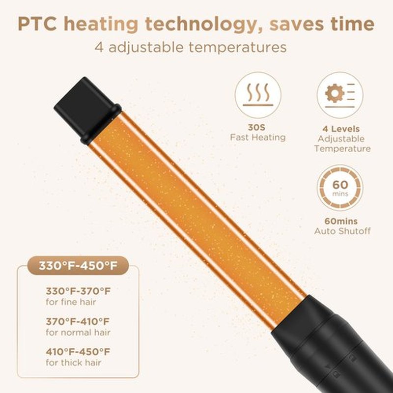 PARWIN PRO BEAUTY 5 in 1 Curling Iron Set with 1 Extra Long 9" Spiral Wand, Professional Hair Wand Curler, Up to 450F, LED Display, Gold, Includes Heat Protective Glove & 2 Clips