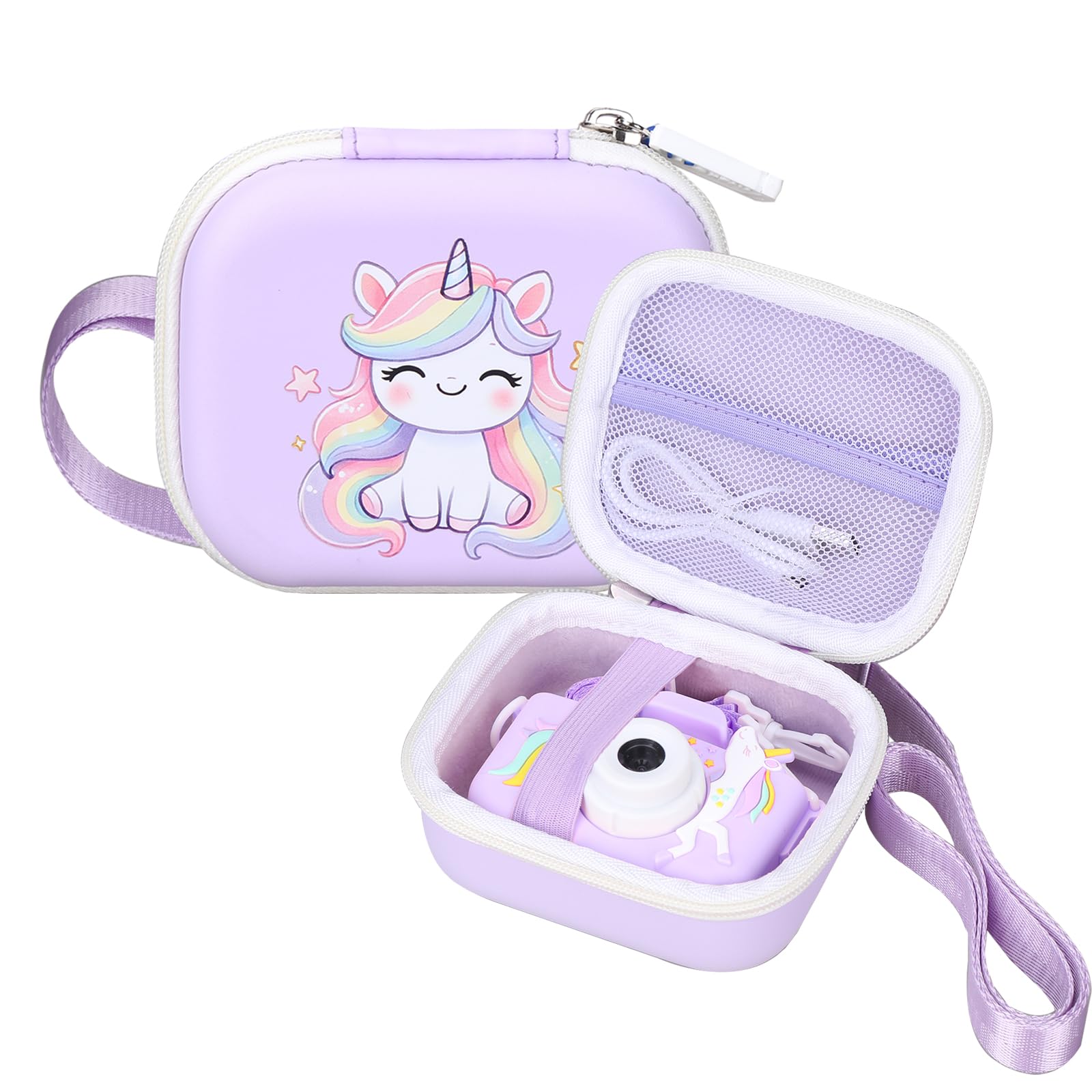 worfty Kids Camera Case Compatible with MAVOKIS/Envyvip/Seckton/KIZJORYA/Goopow Digital Video Camera Toys Camcorder Storage Holder Carrying - Purple Unicorn(Case Only)