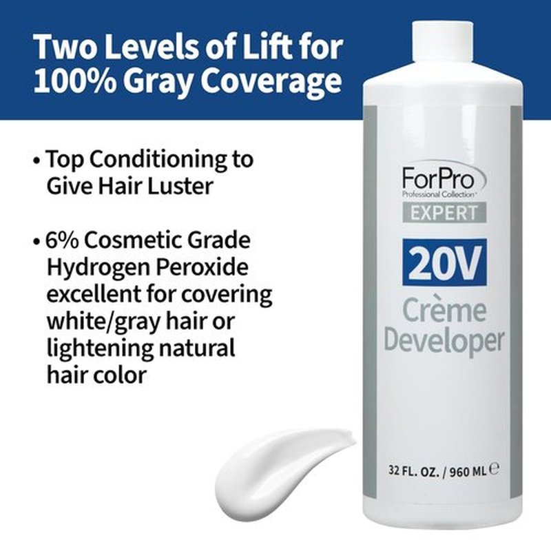 ForPro Expert 20 Volume Crème Developer - Hair Lightening & Gray Coverage, 32 Fl Oz