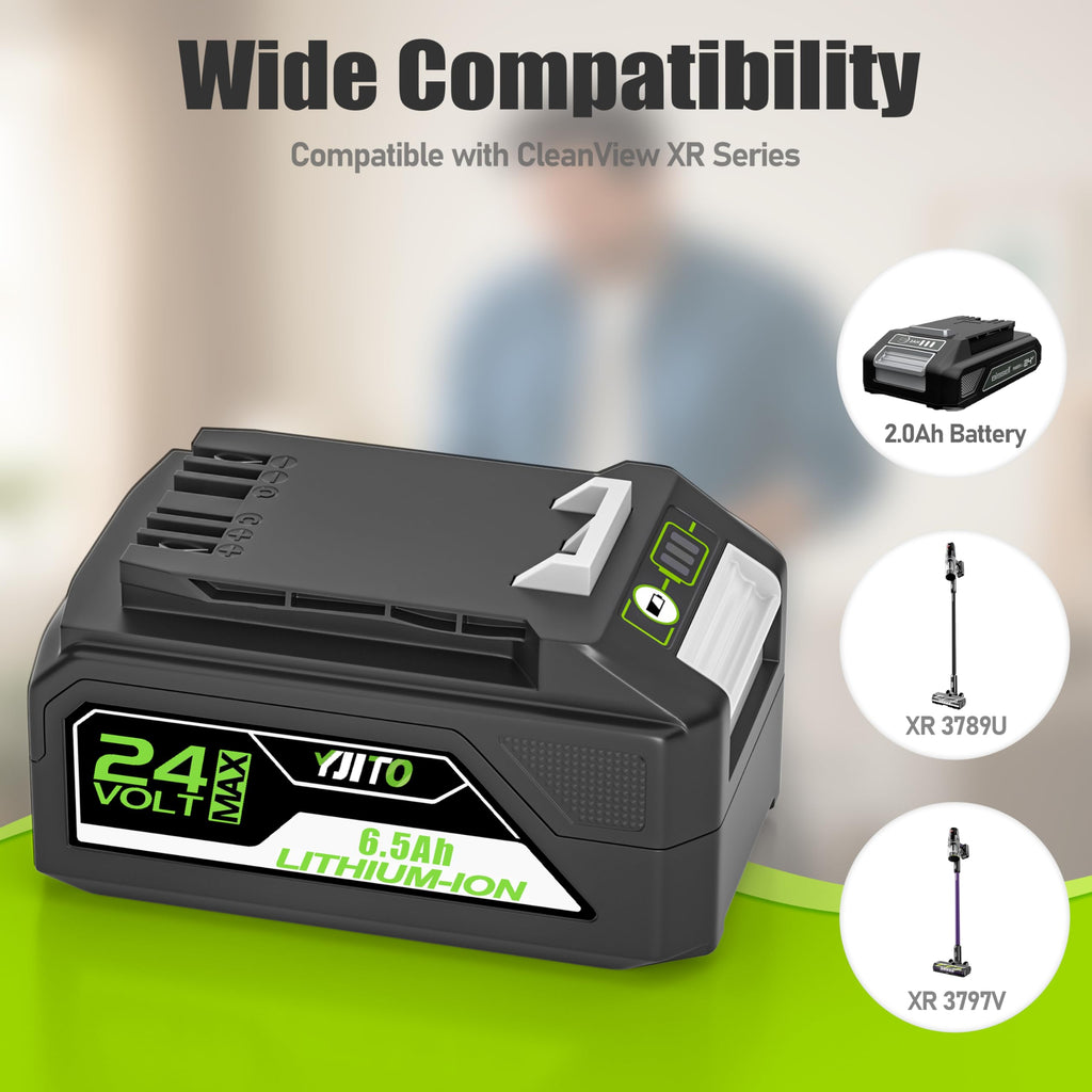 YJITO Upgraded 24V 6.5Ah Replacement Battery with 51.6W Rapid Charger for Bissell CleanView XR 4054,Compatible with Bissell CleanView XR Series Vacuum 3789U, 3797V