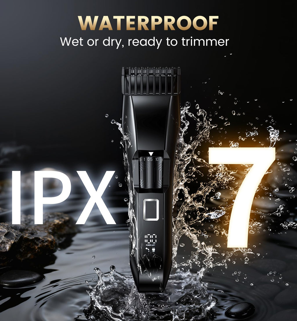 NAUQUOHZ Men's Beard Trimmer-All-in-One Mustache Trimmer with 20 Length Adjustable, Stainless Steel T-Blade for Precision Facial Hair Trimming Cordless IPX7 Waterproof Wet/Dry Clipper,LED Display