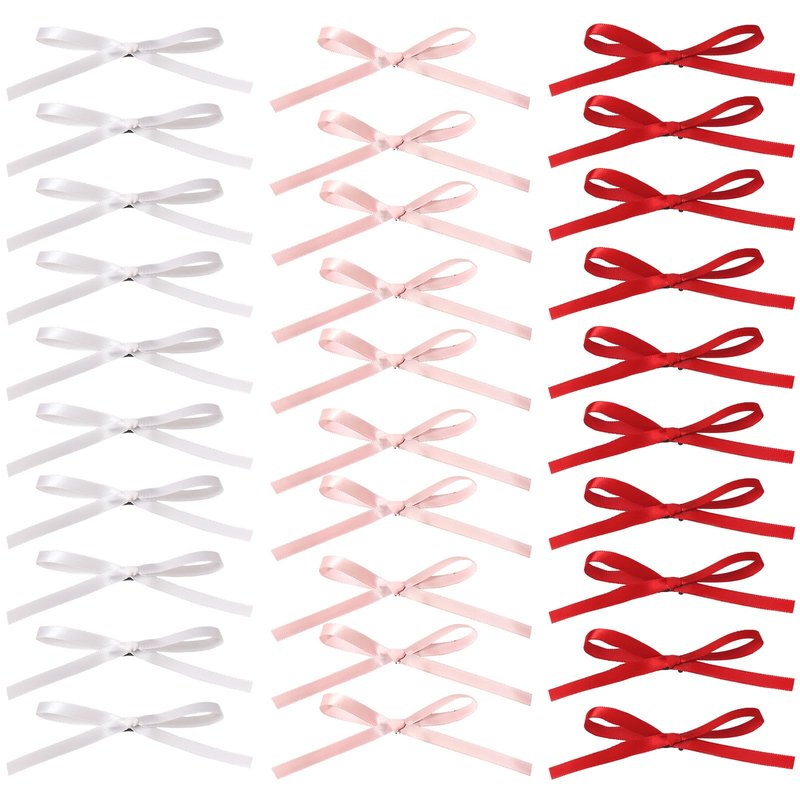 XFYUZR Bow Hair Clips, Long Tail Ribbon Hair Clips for Women, Pink White Red Satin Hair Bow Tassel Barrettes, Bowknot Accessories for Girls Teens Kids (30PCS)