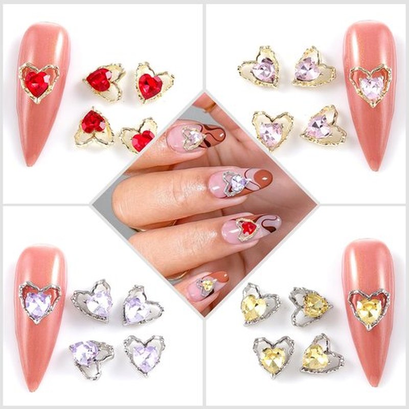 SILPECWEE 40pcs Heart Nail Rhinestones and Charms 3D Nail Charms for Valentine's Day Flat-Back Nail Crystals Glass Gems Diamond for Nails Alloy Nail Art Studs Nail Jewelry Decoration