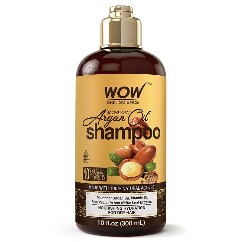 WOW Skin Science Moroccan Argan Oil Shampoo, Sulfate Free and Moisturizing Shampoo for Dry Damaged Hair for Women & Men, 10.1 Fl Oz