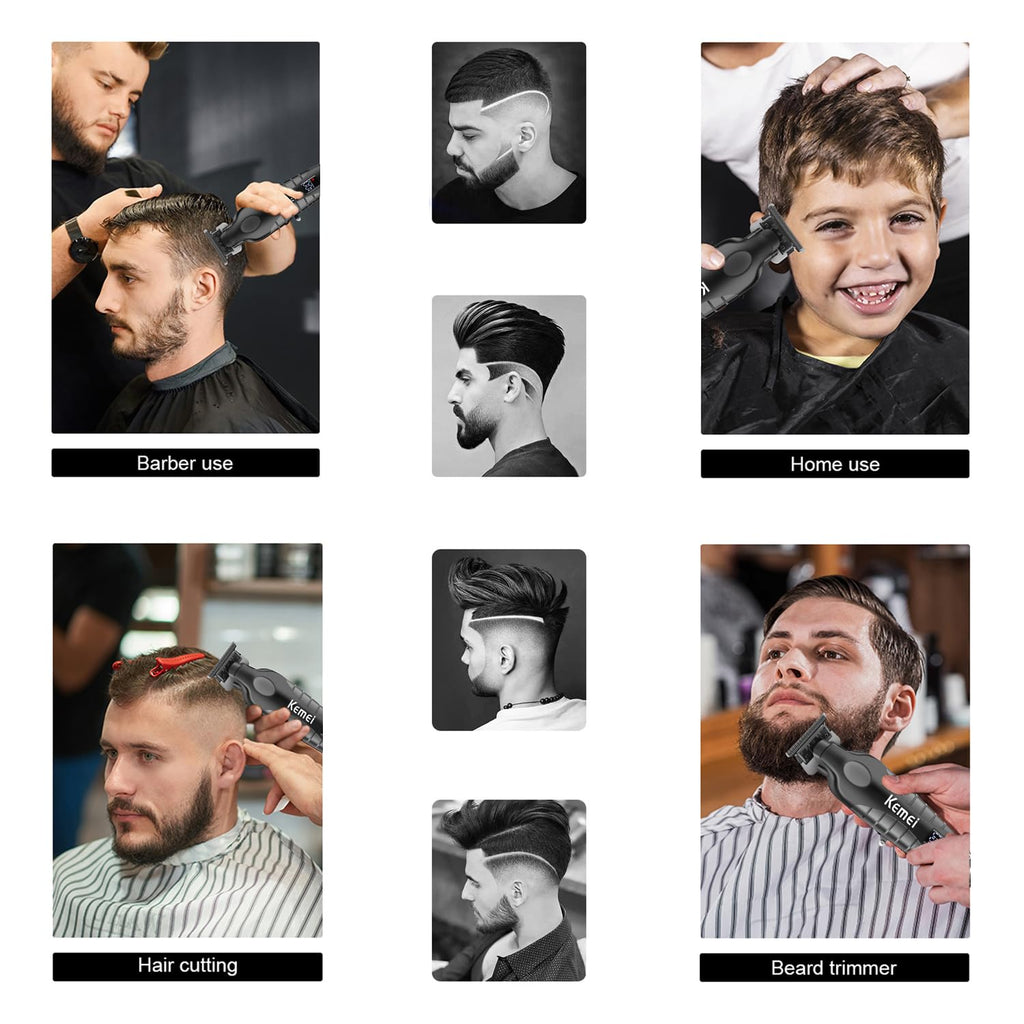 KEMEI Trimmer Professional Cordless Hair Clipper for Men Electric Beard Trimmers Barber Hair Cuttings Kit, Zero Gapped T Blade Trimmers with LCD Display, KM-2293, Black