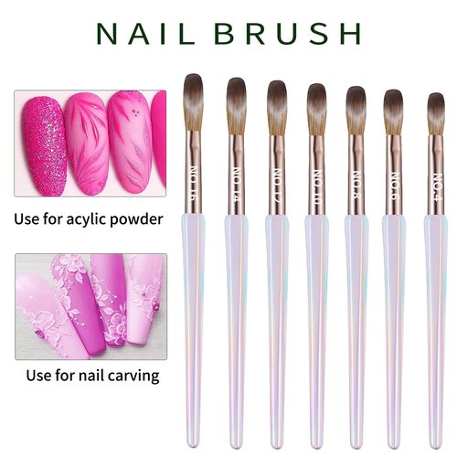 DAIXIANGER 7PCS Acrylic Nail Brush Set,Size 4/6/8/10/12/14/16 Professional Nail Brushes for Acrylic Application Extension and 3D Carving for Nail Home Salon DIY