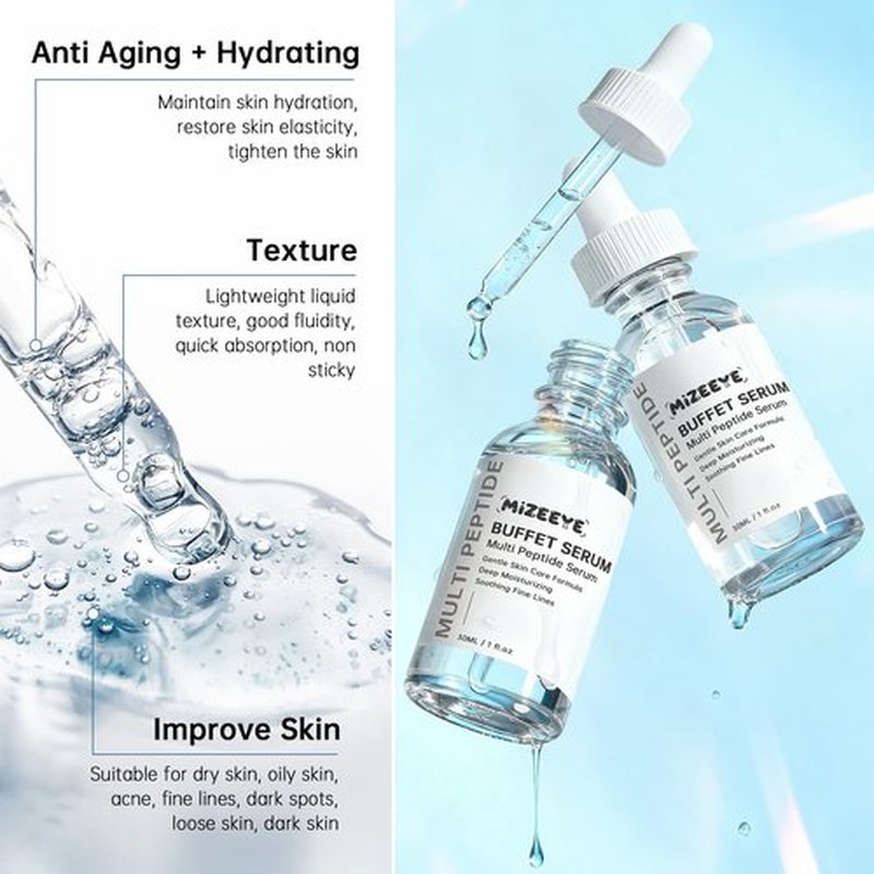 Buffet Peptides Serum For Face 30ml, Multi Peptide + Hyaluronic Acid + Amino Acids + Lactic Acid, Anti-Aging Peptide Serum For Fine Lines & Crow's Feet, Improve Elasticity