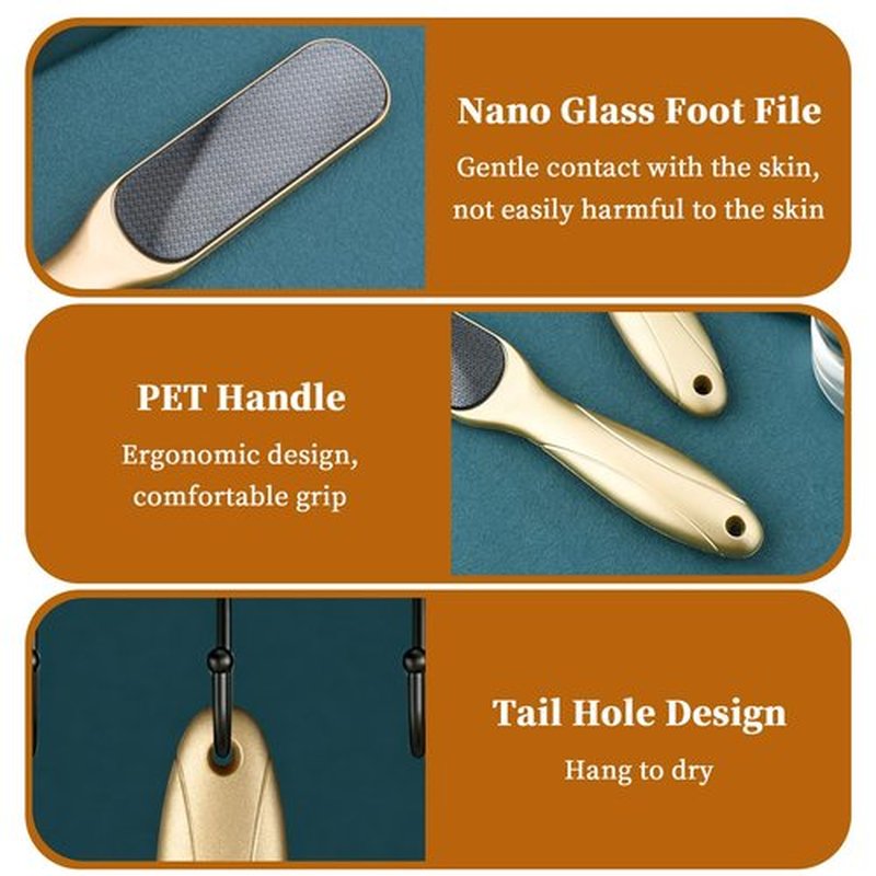 Lizbin Nano Glass Foot File, Manual Foot File Callus Remover, Dual Sided Foot Rasp Dead Skin Remover, Foot Scrubber, Professional Pedicure Tool for Soft, Smooth Feet (Golden)