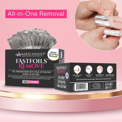 Americanails FastFoils 100 ct, One Step Gel Polish Foil Remover Wraps, All-In-One Foil Remover With Thick Cotton Pad & Pure Acetone, Remove Nail Polish, Gel Polish, Gel Nails, Acrylic Nails, Dip Nails
