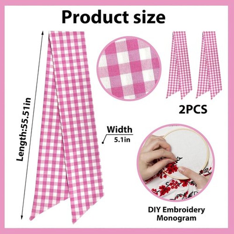 Regine Switzerland Christmas Wreath Sash - 2-Piece Pink Plaid Burlap Decor for Front Door & Celebrations
