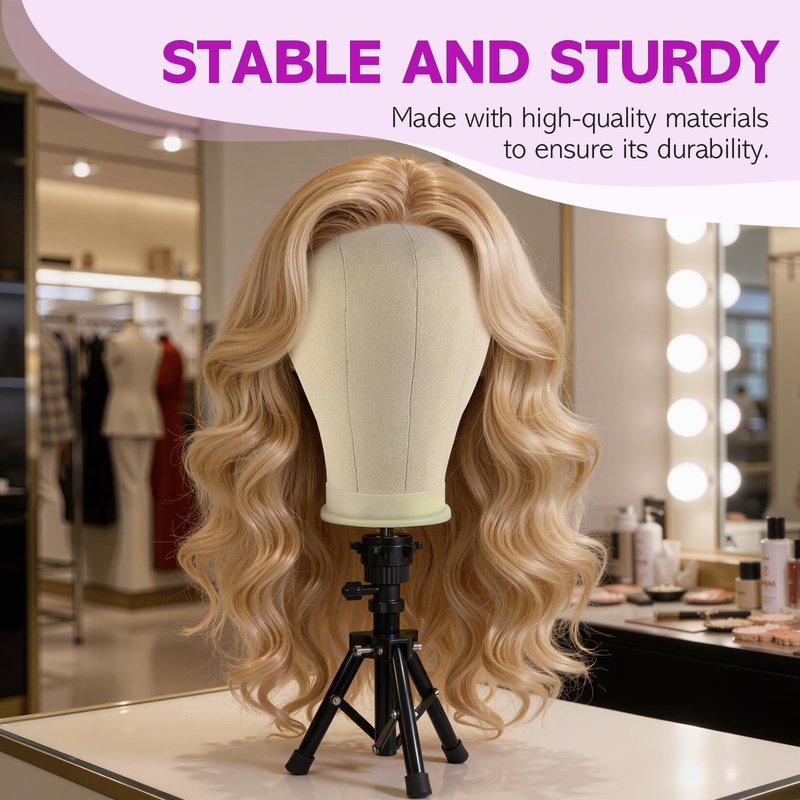 Wig Stand - Wig Stand with Head Canvas Wig Head with Mannequin Head for Wigs, Wig Head Stand Manikin Head Wig Head for Wigs Making Display with Wig caps, T Pins Set, Bristle Brush