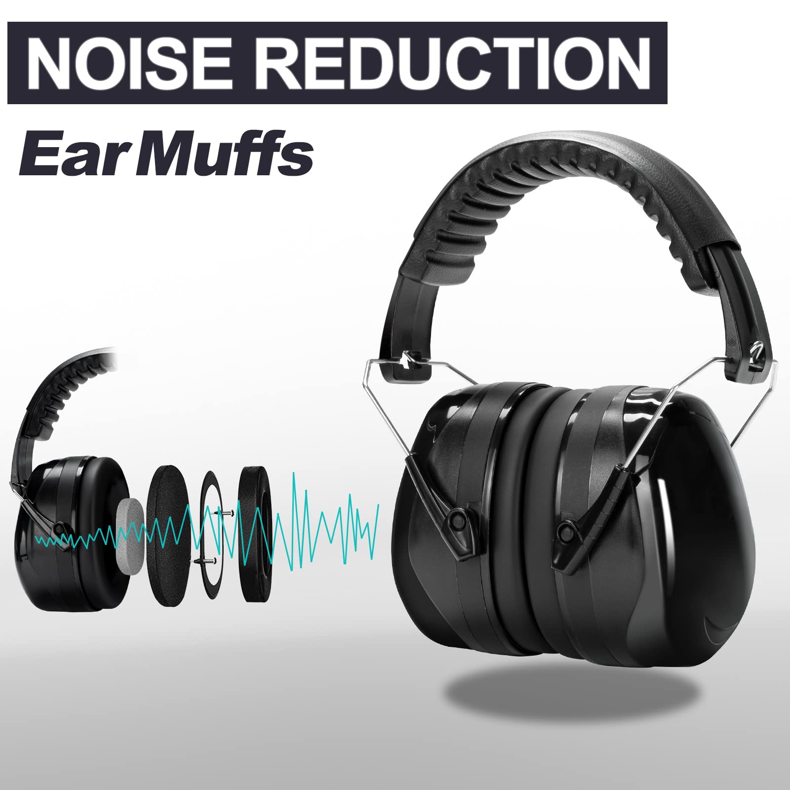 Gun Range Ear Protection Shooting Ear Protection Ear Muffs for Shooting Range Including High-Performance Earmuffs, Range Eye Protection-Gun Safety Glasses,Earplugs,Hard Storage Carrying Case-Black