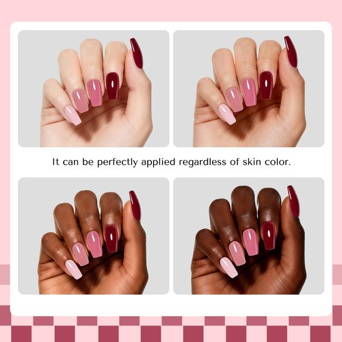 AZUREBEAUTY Valentines Pink Nail Polish Set Quick Dry Peach Light Pink Rose 4 Colors Natural Fingernail with Top Coat DIY Salon Home no Gel Women Gifts