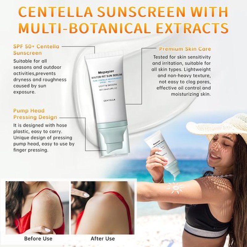 Centella Sunscreen SPF 50, Sunscreen for Face, Water Resistant Strong UV Protection No White Cast, Centella Madagascar Face Suntan Lotion Oil Free Korean Skincare(Green 1)