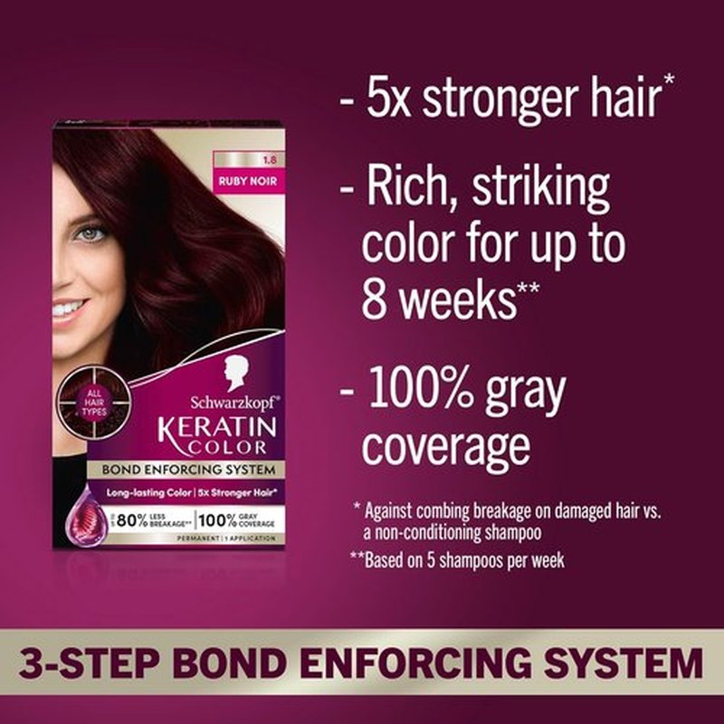 Schwarzkopf Keratin Hair Dye Cream - Ruby Noir 1.8 | Professional Quality Color & 100% Gray Coverage
