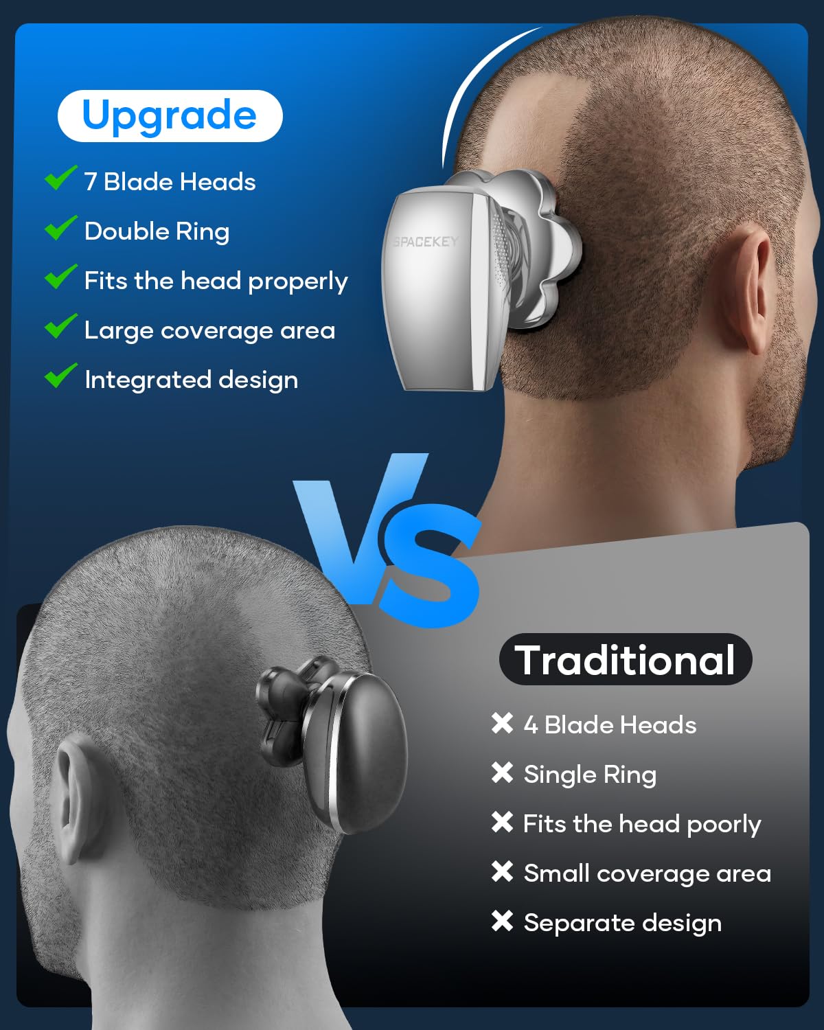 7D Head Shavers for Bald Men, 5-in-1 Magnetic Detachable Head Shaver, IPX7 Waterproof Electric Razor for Wet/Dry Use, Shaving Grooming Kit for Balder, LED Display, Type-C Charge, Silver White