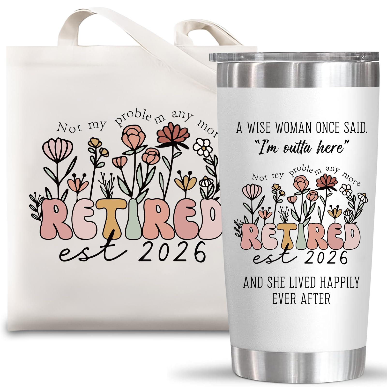 Physkoa EST2026 Retirement Gifts for Women-–Funny Retirement Gift for Retiring Boss/Coworker/Teacher/Nurse/Mom-Includes Insulated Tumbler & Canvas Tote Bag,Perfect for Happy Retirement Celebration