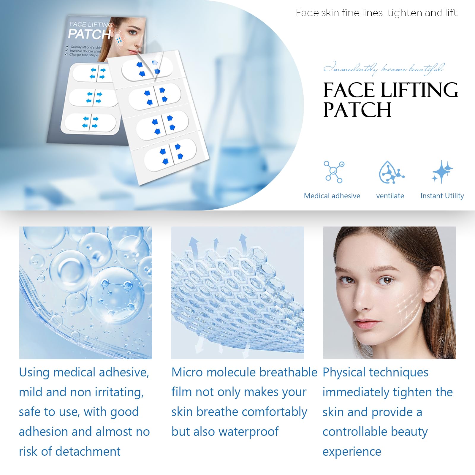 ZZBUY 120 Pcs Face Tape Lifting Invisible Sticker, Instant Face Lifter Straps Facial Tape Tightening and Lifting Bandage for Lifting Sagging Skin & Jowls, Clear