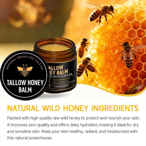 SPVMGRK 2 Packs Beef Tallow for Skin, Tallow and Honey Balm for Face, Organic Grass-Fed Beef Tallow Balm with Raw Wild Honey, Body & Face Moisturizer, Natural Formula (Citrus)