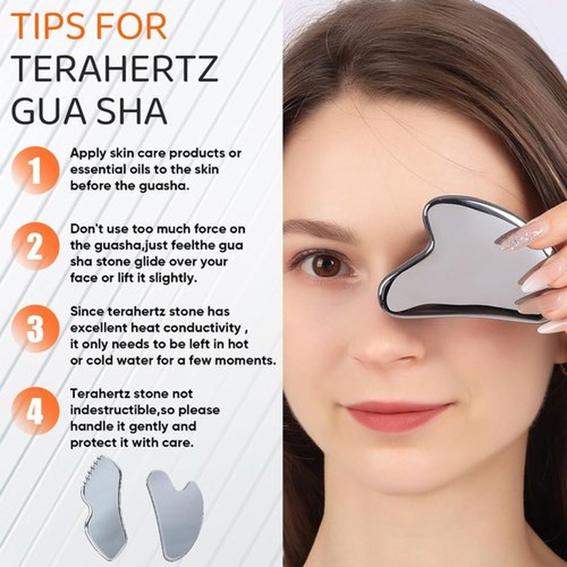 2Pcs Terahertz Gua Sha Facial Tools Set Stone for Lymphatic Drainage, Reduced Puffiness, Relieved Facial Tension – 100% Natural Terahertz Stone Skin Care Tools