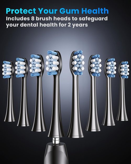 Onlyone Sonic Electric Toothbrush - Rechargeable Ultrasonic with 8 Brush Heads & Travel Case | 5 Smart Modes