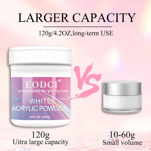 Eodci Clear Acrylic Nail Powder Professional 120g Acrylic Nail Powder Polymer for 3D French Nail Manicure Extension Nail Carving Large Capacity