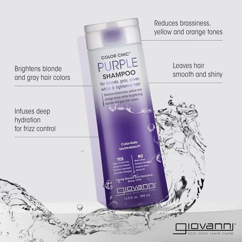 Giovanni Color Chic Purple Shampoo - Reduces Brass & Yellow Tones, Adds Shine | Vegan & Sulfate-Free - 13.5 fl oz