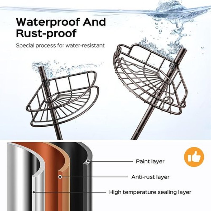 HAMITOR Corner Shower Caddy | 4-Tier Rust-Resistant Bathroom Organizer - Adjustable 47-121 Inch - No-Drill Quick Installation - Space-Saving Bronze Shelves
