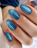JMEOWIO Semi Cured Gel Nail Strips Blue Glitter Gel Nail Stickers Nails Art Design Decoration Accessories