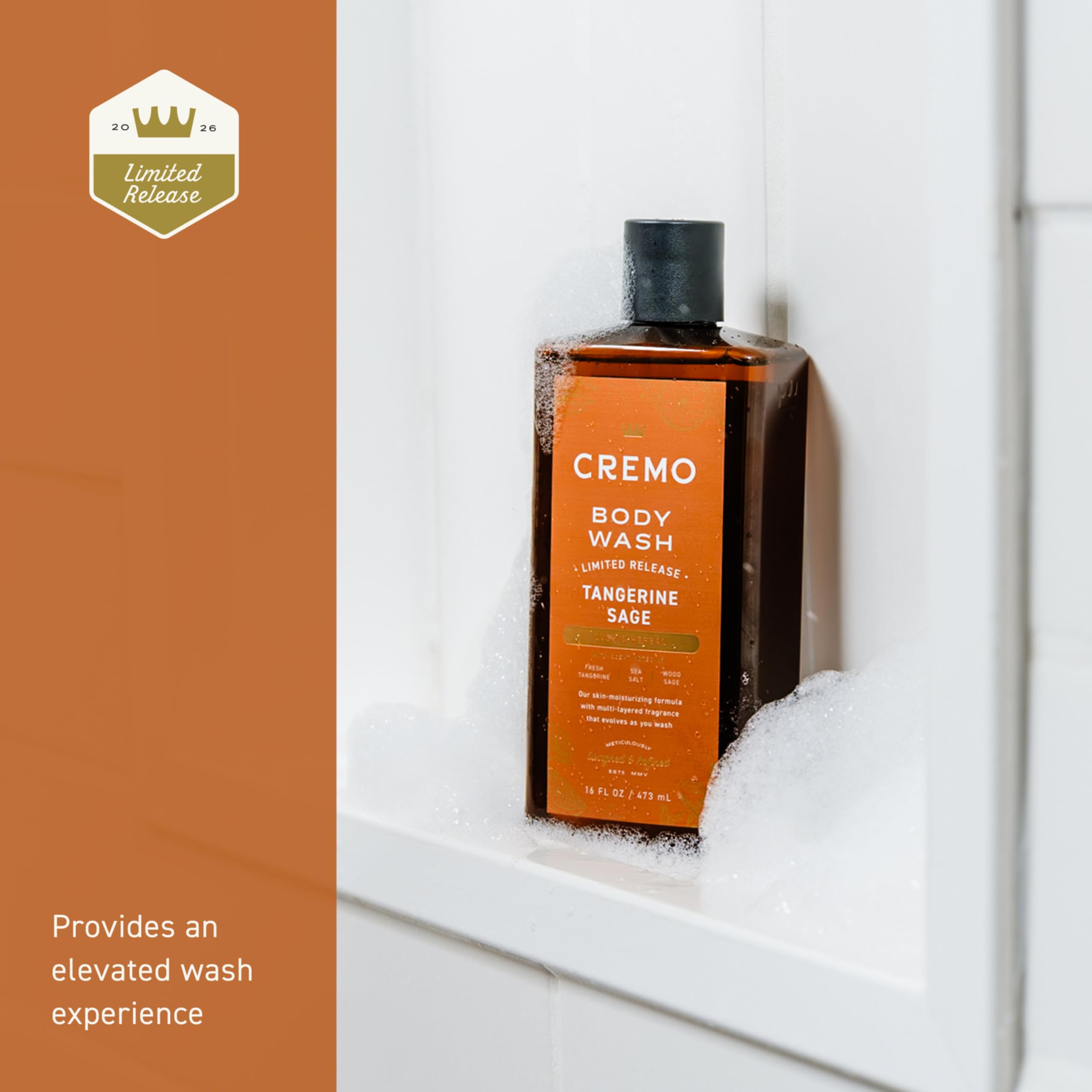 Cremo Rich-Lathering Tangerine Sage Body Wash Men, Notes of Fresh Tangerine, Sea Salt, and Wood Sage, 16 Fl Oz