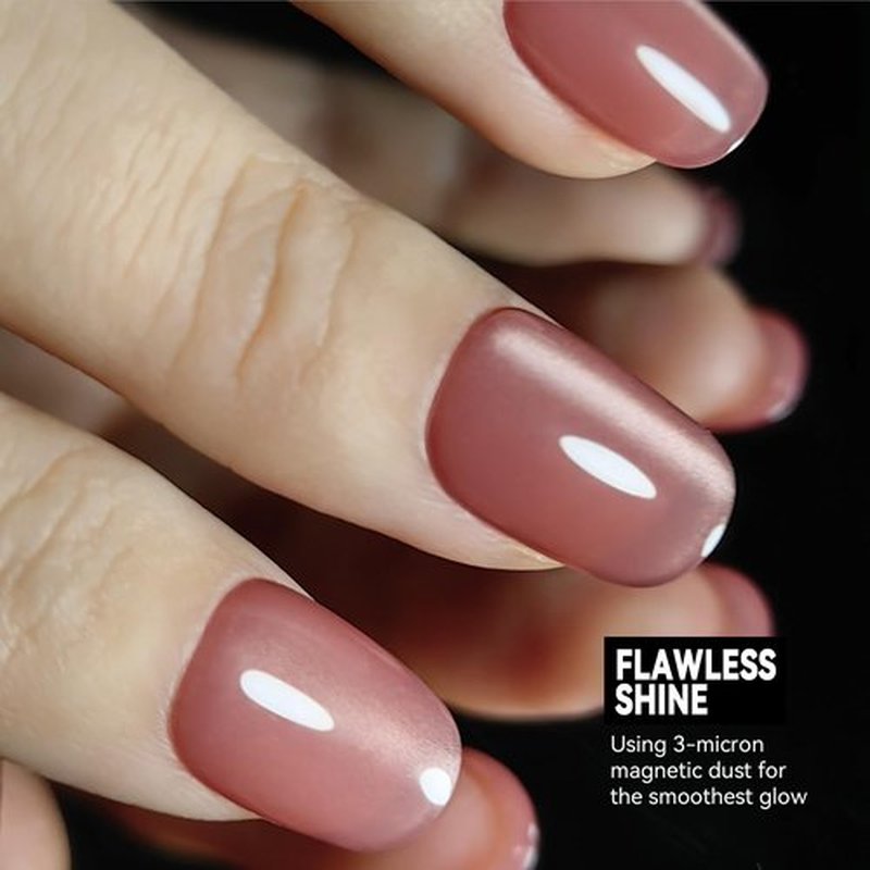 Okiyomi Pink Press on Nails - Dusky Rose Pink Cat Eye Press on Nails | Magnetic Sunset Rose Shimmer - Short Ballerina Squoval Shape - 15 Sizes - 30 Soft Gel Fake Nails with Glue and Stick On Tabs