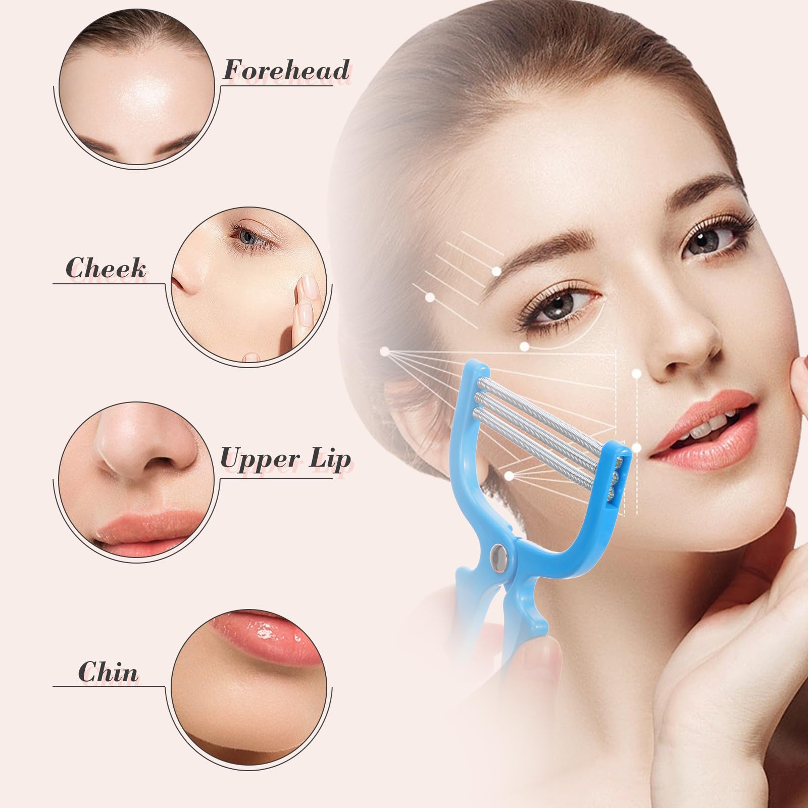 Beavorty Face Hair Remover Spring Threading Tool Portable Facial Hair Epilator for Women Manual Plucker for Forehead Cheeks Upper Lip Chin Lightweight Beauty Tool
