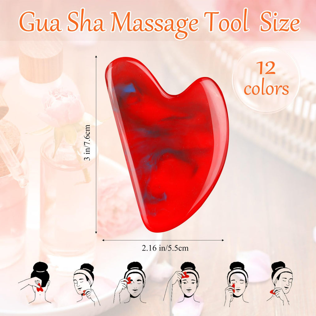 Sherr 12 Pcs Gua Sha Facial Tools Resin Heart Shaped Massage Guasha Tool for Face Guasha Board for Face Body Skin Massage Spa Acupuncture Prevent Wrinkles, 12 Colors(Retro Color)
