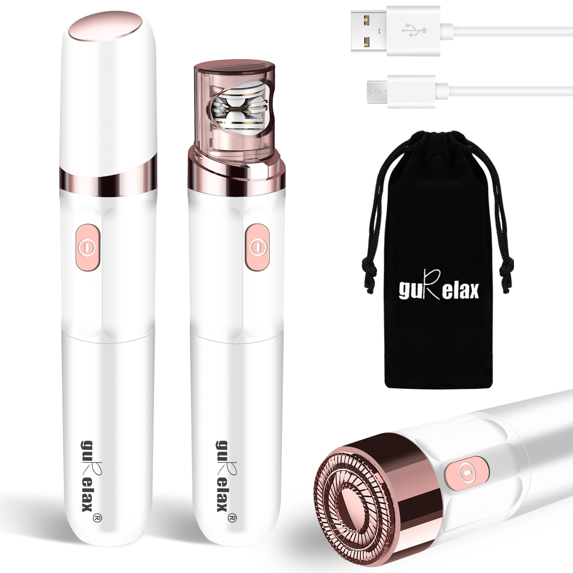 Gurelax Facial Hair Remover, Hair Removal Epilator for Women, Plucker for Face, Lip, 2-in-1 Epilation System, All Ages and Skin Types,with Brush, Pouch