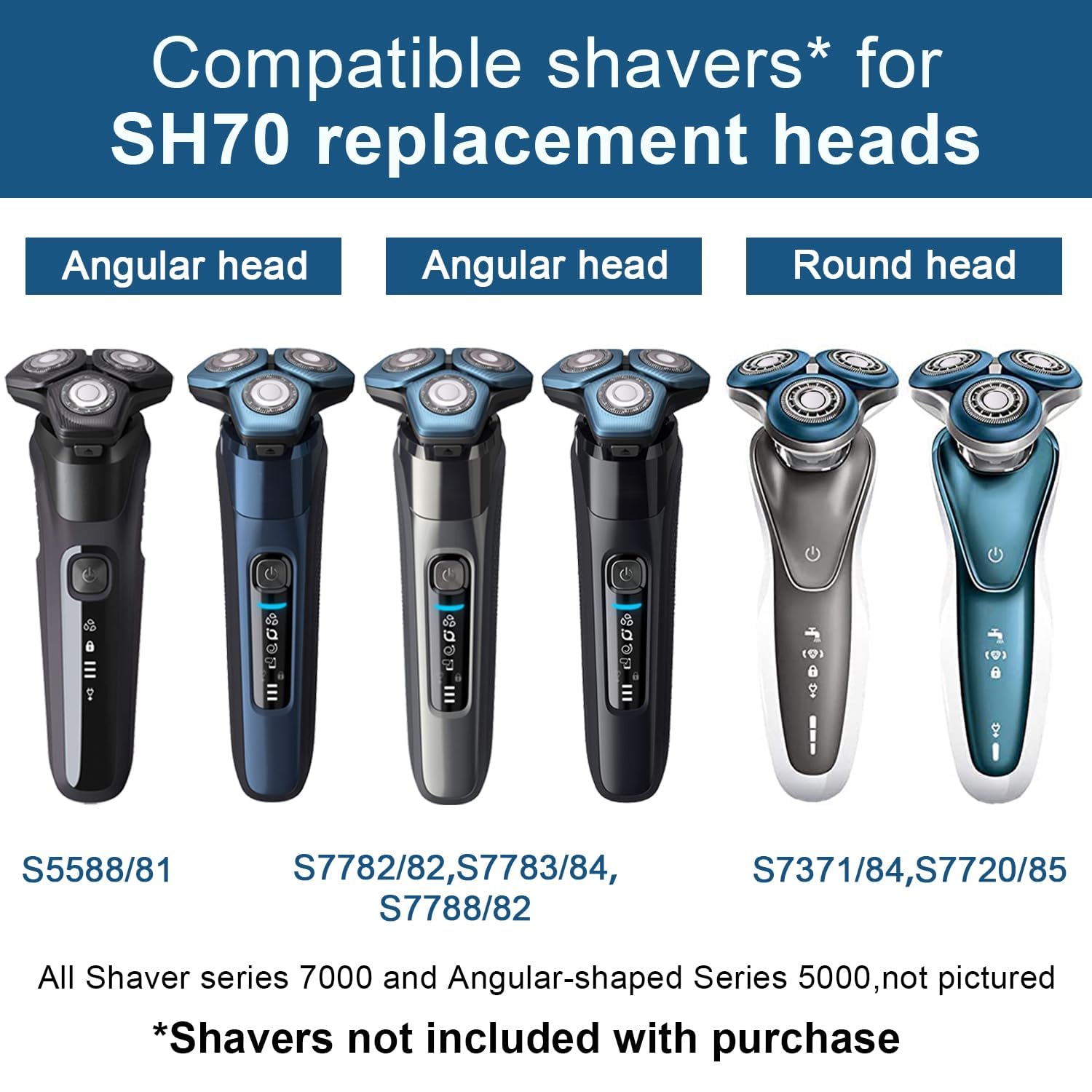 SH70 Replacement Heads for Philips Norelco Shaver Series 7000, Blades for Phillips Norelco Series 7000 Heads, 6-pc Pack