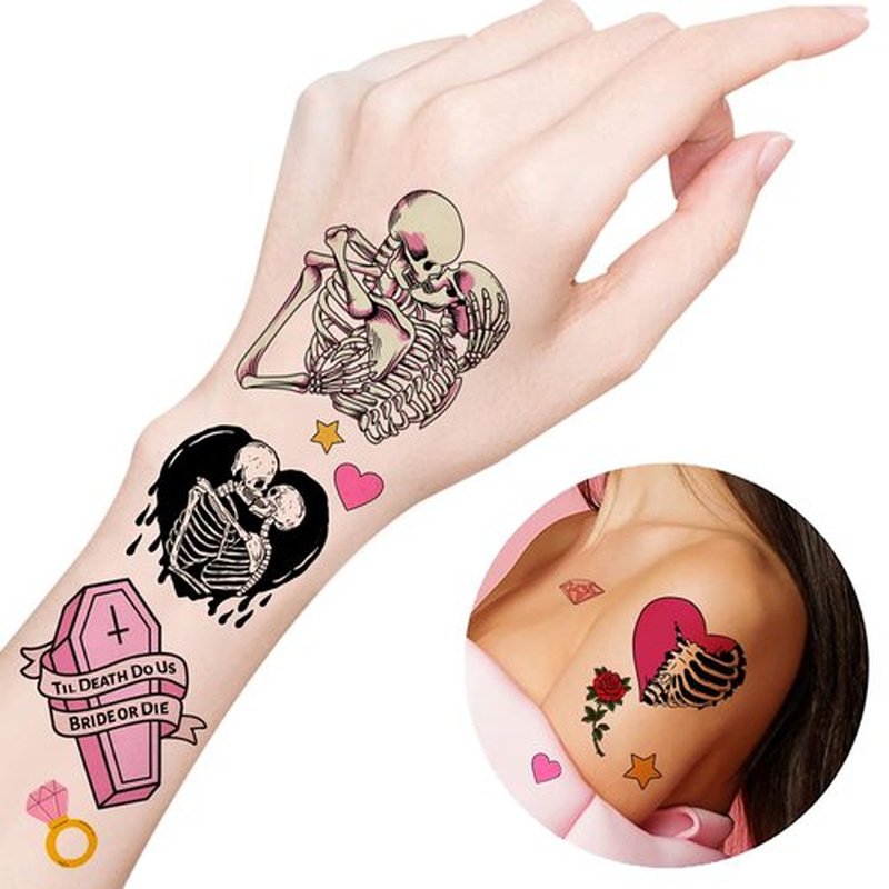 192 PCS Til Death Do Us Temporary Tattoos Stickers Gothic Halloween Sticker for Bridal Shower Supplies Bride or Die Bachelorette Party Decorations Gifts Ideal Prizes Valentine (16 Sheet)
