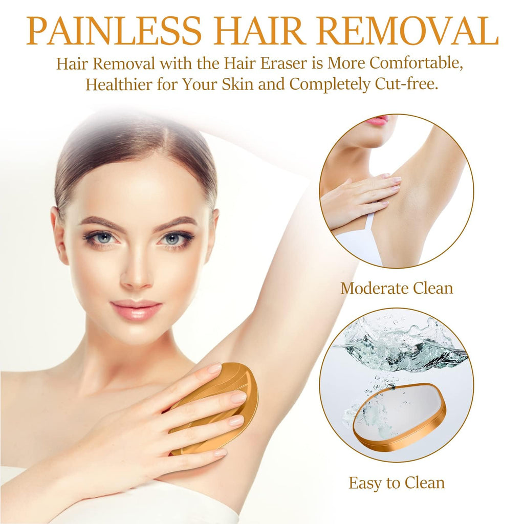 Crystal Hair Eraser, Painless Hair Removal Tool, Reusable Hair Remover for All Body Parts (Gold)