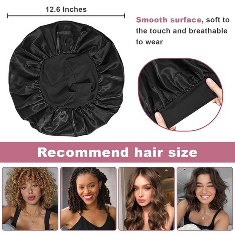 4Pcs Satin Bonnet Silk Bonnet, Hair Bonnet for Sleeping, Elastic Wide Band Silk Sleep Cap, Soft and Breathable(Black Blue Green Brown)