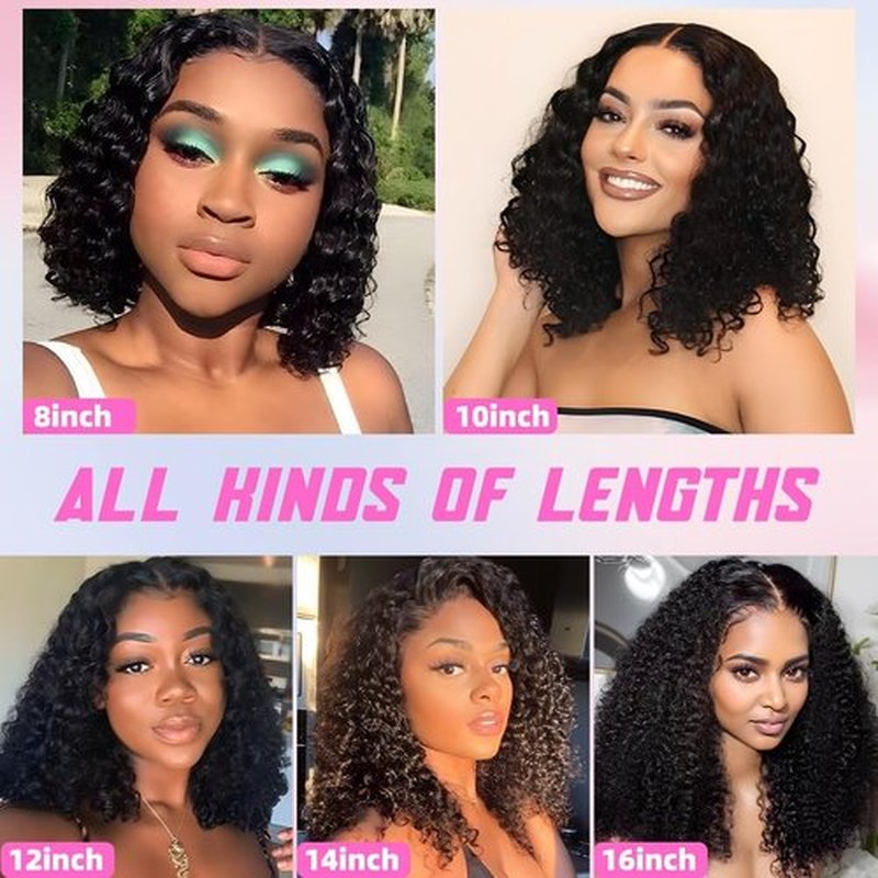ISWEET HD Glueless Wigs Human Hair Pre Plucked Pre Cut Bob 4x4, 8 Inch Light Brown 210% Density Hairline Curly Bob Wig Human Hair, Wear and Go Deep Wave Lace Front Wigs Human Hair for Black Women
