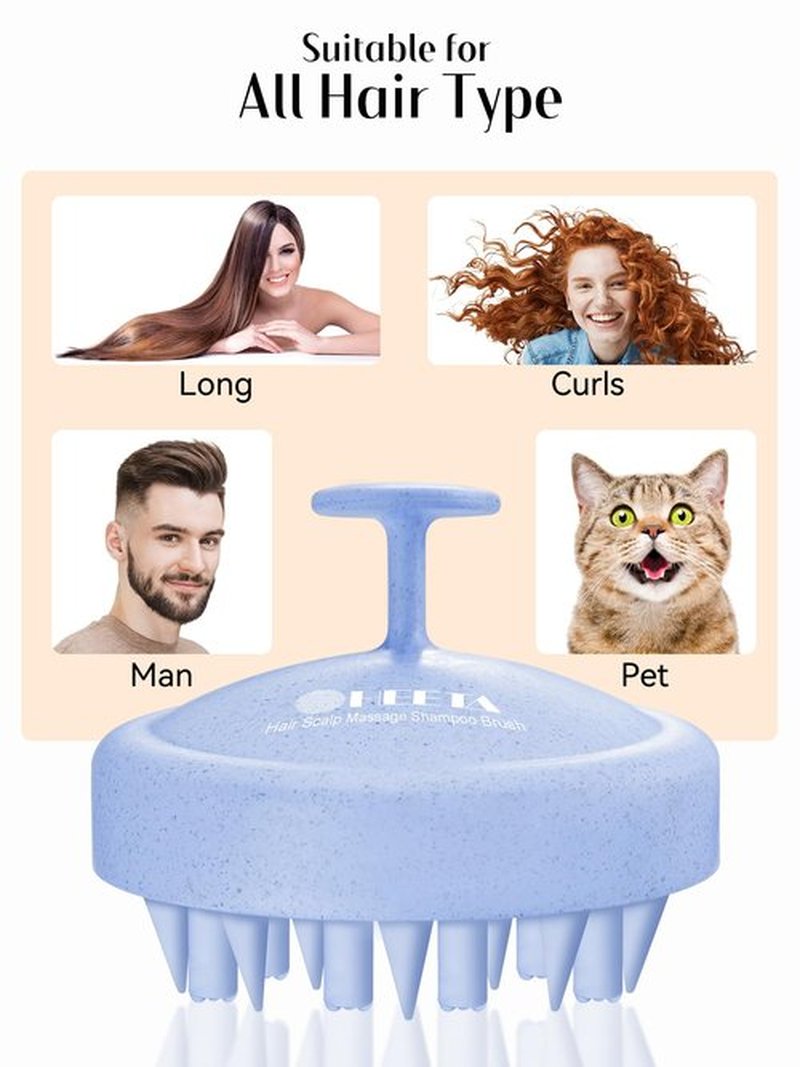 HEETA Hair Scalp Massager for Hair Growth, Shampoo Brush, Scalp Scrubber Exfoliator with Soft Silicone Bristles for Dandruff Removal to Relieve Stress, Wet Dry Use Updated Material, Blue